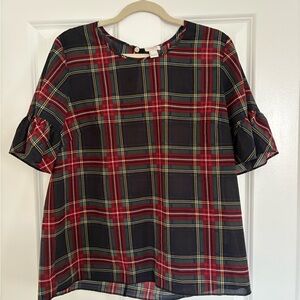 J. Crew Plaid Blouse with Ruffle Detail